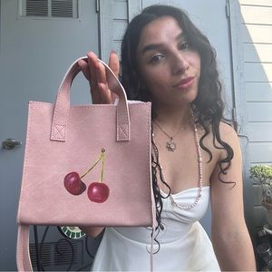 Cute Hand Painted Pink Cherry Bag